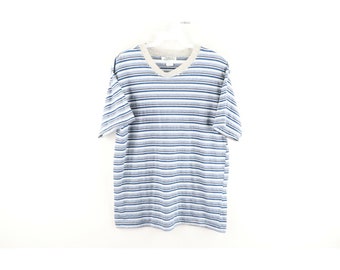 90s Streetwear Mens Medium Multicolor Striped Short Sleeve T-Shirt USA, Streetwear Multicolor Striped T-Shirt, Mens Short Sleeve T-Shirt USA