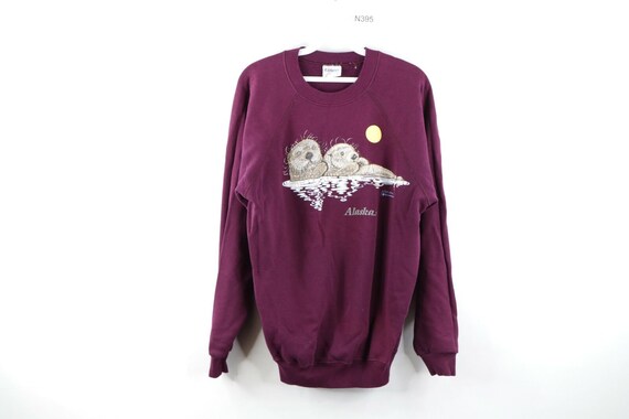 80s Mens Medium Alaska Sea Otter Spell Out Crewnec