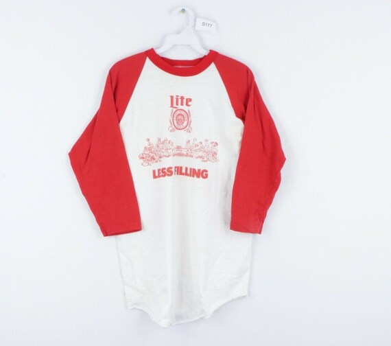 70s Mens Medium Miller Lite Beer Spell Out 3/4 Sle