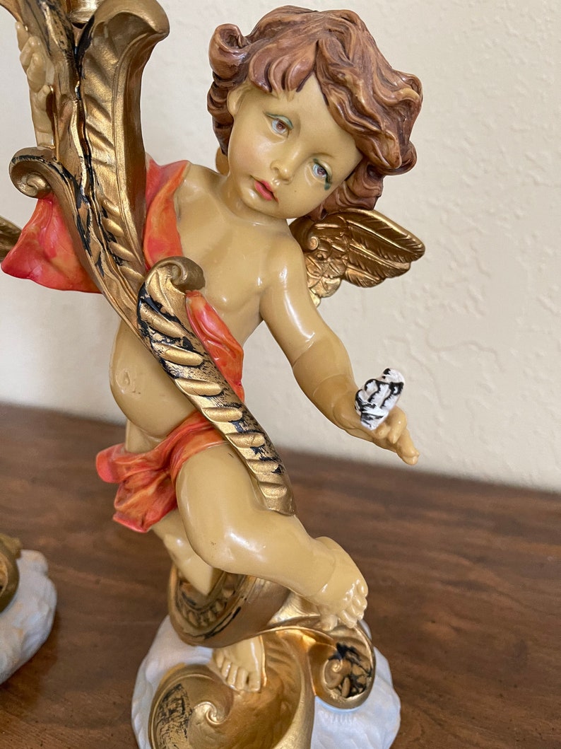 Vintage French Country Resin Cherub Angel Baby Candle Stick Holders Vintage Cherub Candle Stick Holders Vintage Angel Candle Stick Holders