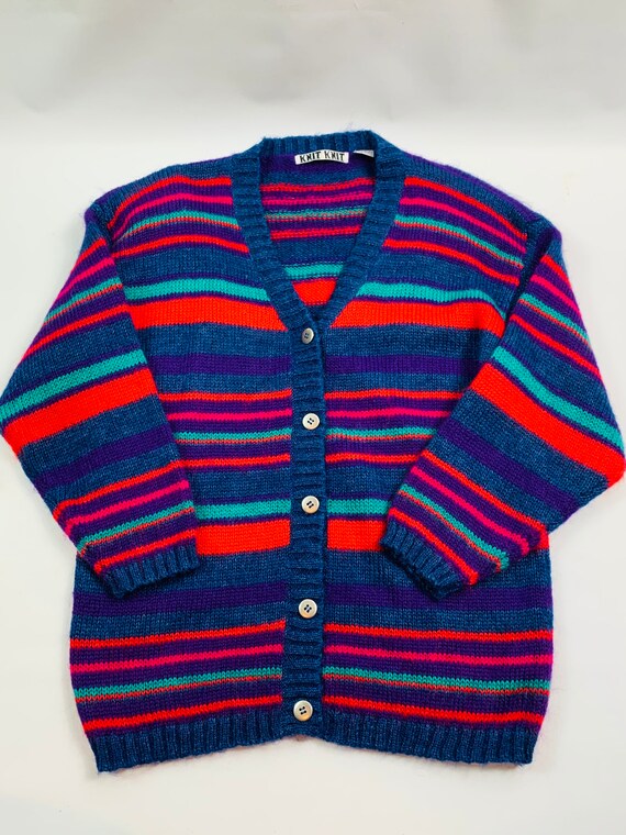 VTG 90s Womens Medium Multi Color Striped Cardigan