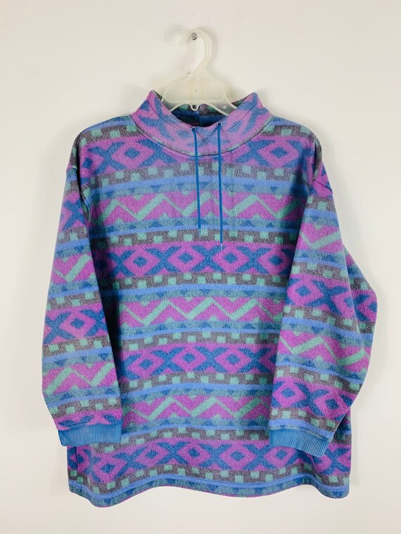 VTG 90s Womens 2X Multi Color Abstract Fleece Pull