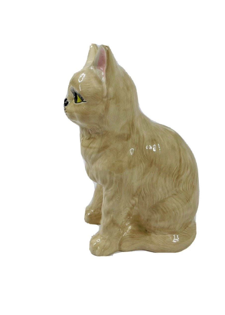 Vintage Hand painted Ceramic Cat Figurine 9 Vintage Cat Statue Handmade