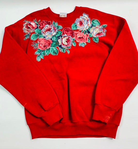 VTG 90s Streetwear Womens Small Red Floral Distres