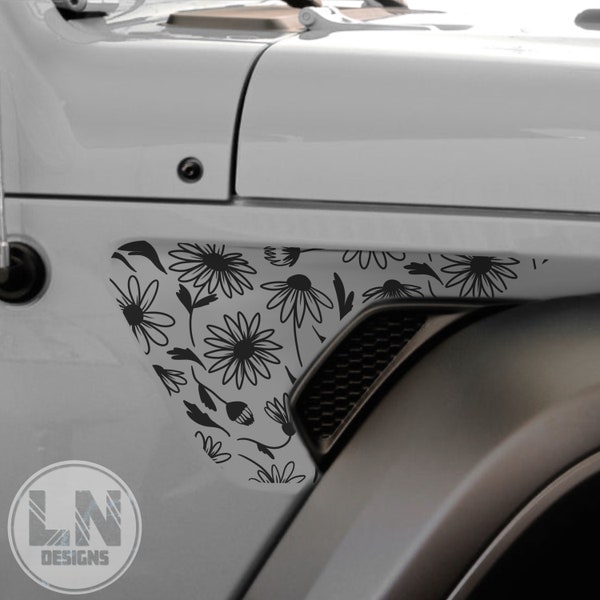 Daisies & Leaves Fender Vent Decal Set | Fits Jeep Wrangler JL JLU/Gladiator 2018-2023