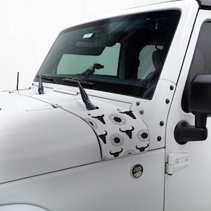 Western-stickerset zonnebloem en koe schedel motorkap | Past op Jeep Wrangler JK JKU 2007-2018