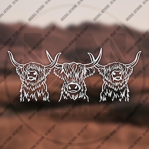 Calcomanía de vinilo con vacas de las Tierras Altas, estilo western, para auto, camión o furgoneta.