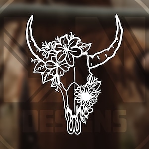 Boho Western Cow Bull Head Floral Sticker Vinyl Decal