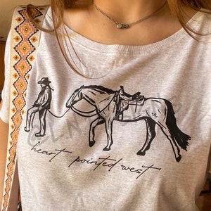 Heart Pointed West - Western Cowgirl and Horse Women&#39;s Tri-Blend T-Shirt