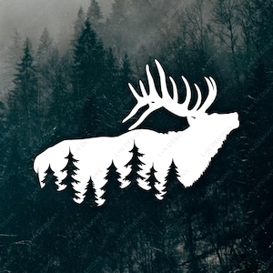 Bull Elk Forest Vinyl Decal, Car Truck Sticker