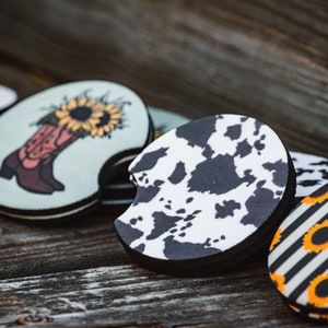 Western Car Coasters Set of 2, Neoprene Rubber Car Coaster, Automotive Accessories, Car Gifts