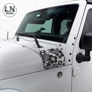 Tropical Hibiscus Flower & Fern Cowl Decal Set | Fits Jeep Wrangler JK JKU 2007-2018