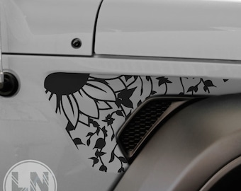 サンフラワー＆アイビーバインズ フェンダーベント デカールセット | ジープ ラングラー JL JLU/グラディエーター 2018-2025 に適合