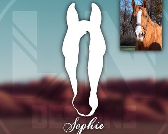 Pegatina de vinilo personalizada con silueta y nombre de cara de caballo