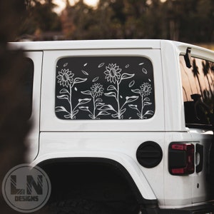 Zonnebloemen achterruitsticker zijkant | Past op Jeep Wrangler JK JL 2007-2025