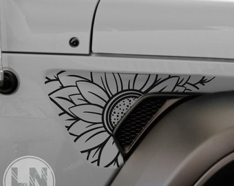 サンフラワーバースト フェンダーベント デカールセット | ジープ ラングラー JL JLU/グラディエーター 2018-2025 に適合