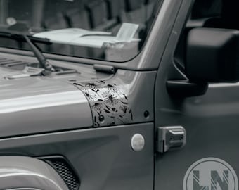 Daisies & Leaves Cowl Decal Set | Fits Jeep Wrangler JL JLU / Gladiator 2018-2025