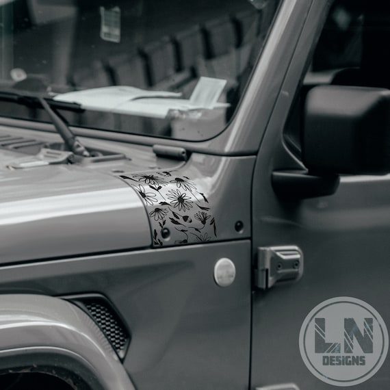 ジェダイスプラッシュプルーフデカールフラワー Daisies & Leaves Cowl Decal Set | Fits Jeep Wrangler JL JLU