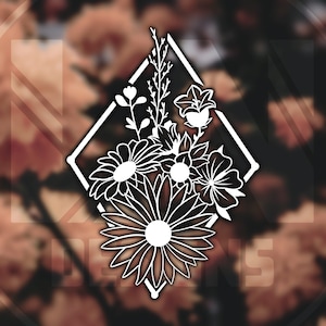 Boho Sunflower Floral Diamond Vinyl Decal, Car Truck Window Sticker