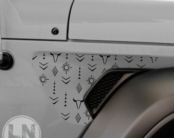 Set di adesivi per prese d'aria parafango con motivo Boho Western / Compatibile con Jeep Wrangler JL JLU/Gladiator 2018-2025