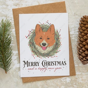 Corgi Christmas Card, Printable Dog Greeting Card, 5x7 Instant Digital Download and Print