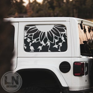 Zonnebloem- en klimopstickers achterruit zijkant | Past op Jeep Wrangler JK JL 2007-2025