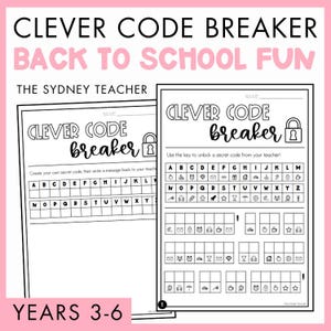 Peut inclure: Deux feuilles de travail imprimables en noir et blanc intitulées Clever Code Breaker. Les pages présentent une clé de chiffrement lettre-symbole, un espace pour un nom et des lignes de cases vides pour décoder des messages secrets.