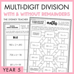 Multi-Digit Division with & without Fraction / Decimal Remainders[AC9M5N07] Year 5 Number and Algebra | Australian Curriculum V9.0
