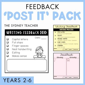 Feedback-post-it-paket för klisterlappar | Utskrivbara mallar för feedback i klassrummet, elevreflektion och australiska läroplanresurser
