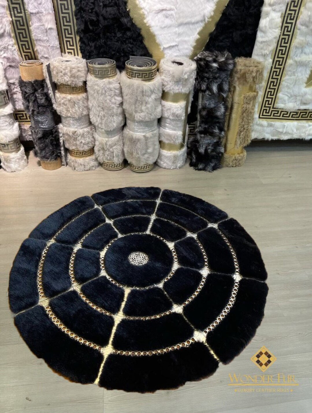 Round Soft Black Silver Rug Carpet for Bedroom, Black Fluffy Circle Rug