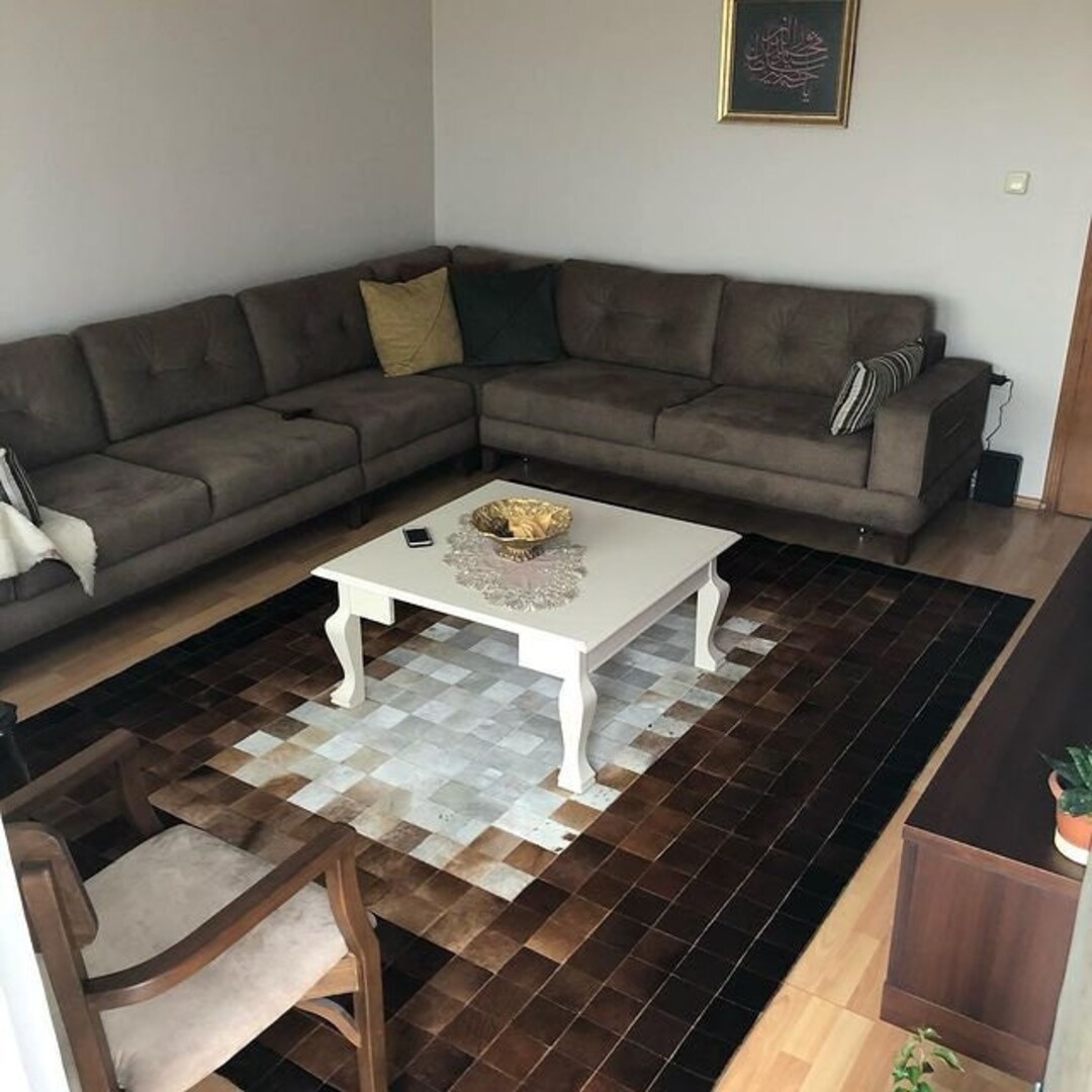 Natural Tricolor Cowhide Patchwork Rug Leather Cowhide Area Rug for