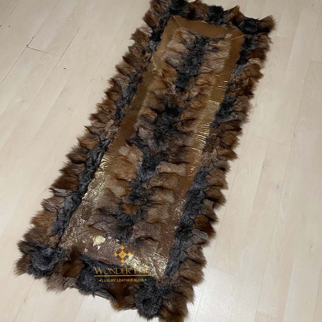Soft Natural Fox Fur Rug Floor Mat, Black Fox Carpet for Living Room