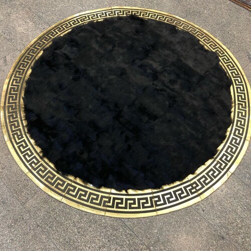 Black Round Sheepskin Area Rug for Home Decor Natural Round Etsy