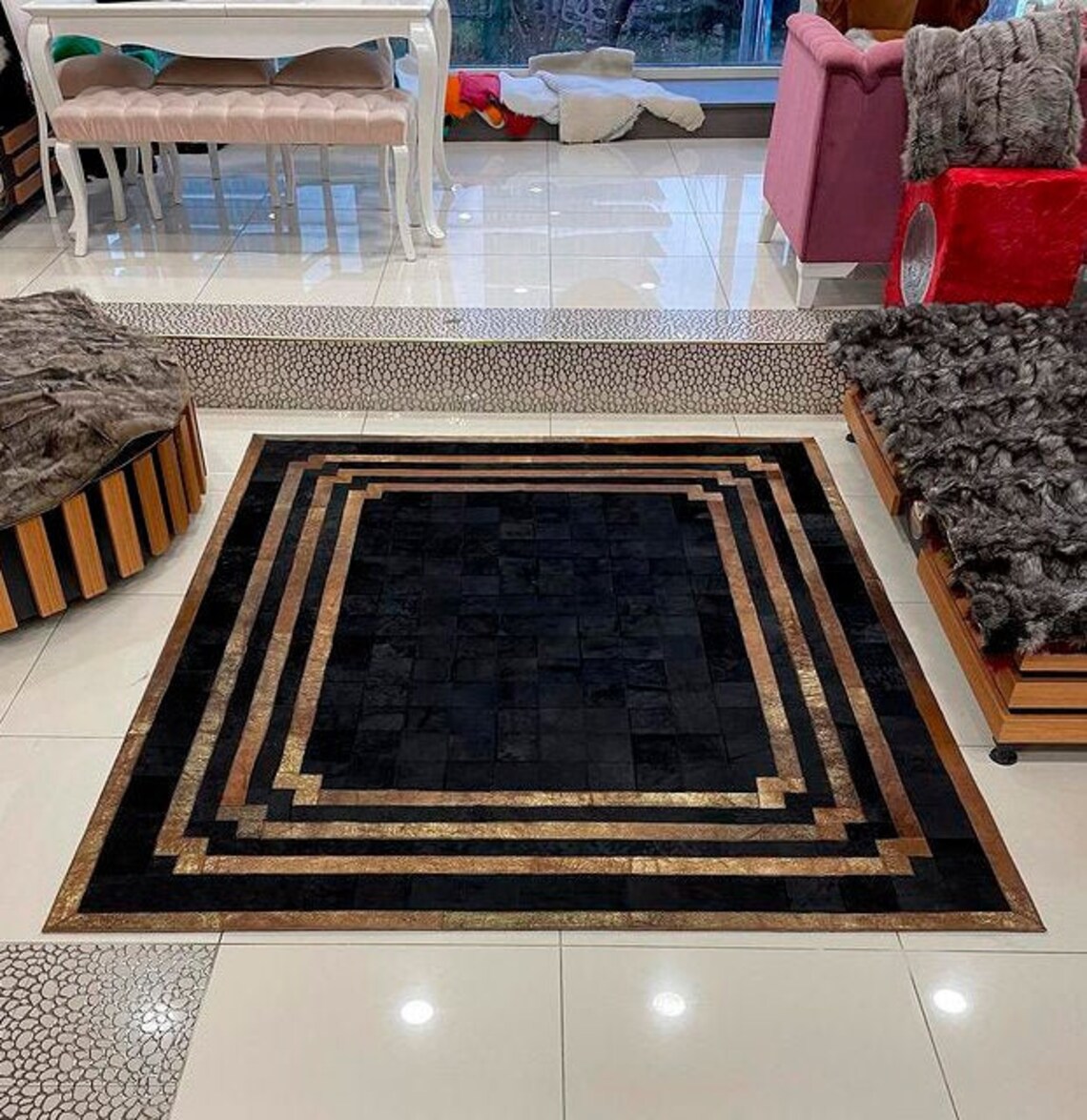 12x9 Cowhide Patchwork Rug for Home Decor Black Gold Rugs for Etsy UK