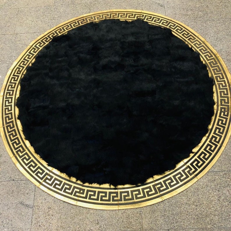 Black Round Sheepskin Area Rug for Home Decor Natural Round Etsy