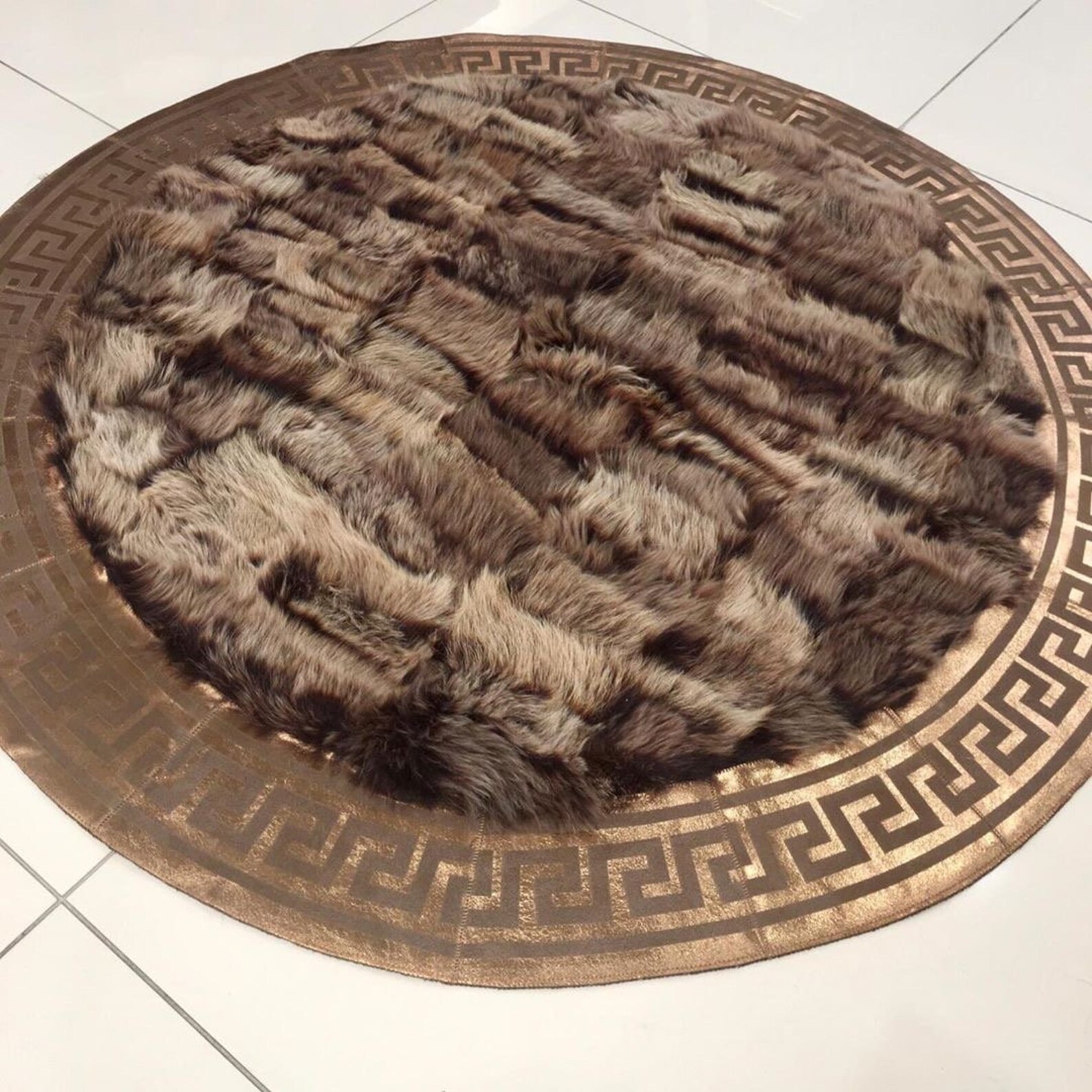 Round Sheepskin Area Rug Brown Sheepskin Patchwork Rug for Etsy