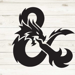 K&ouml;nnte beinhalten: Schwarz-wei&szlig;-Illustration eines Drachen, der sich um das Ampersand-Symbol windet.