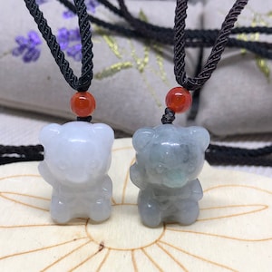 Natural Grade A Icy white and Little black Teddy Bear Jade Necklace