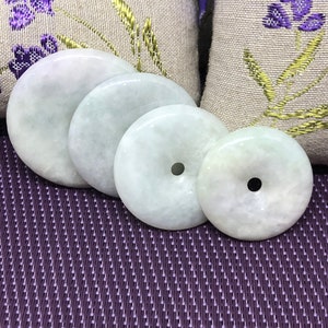 Natural Grade A Cloudy White Donuts Jade Pendants with Adjustable Cotton String