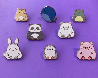 Little Animal Enamel Pins - Bunny Cat Frog Panda Bear Penguin Pig Polar Bear Whale - Autumn Winter