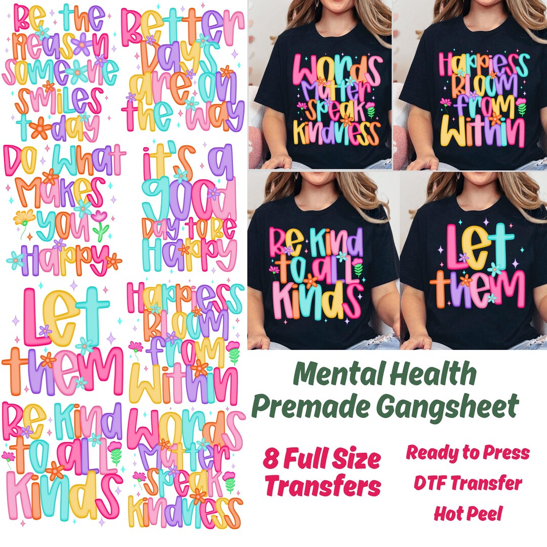 Mental Health Premade Gang Sheet Mental Health Gang Sheet DTF Gang 