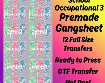 School Occupation DTF Bundle, Lightning Bolt Checkered, Teacher Para Sped Coach, Teacher Back To School, Colorful Teacher Transfers, Teacher