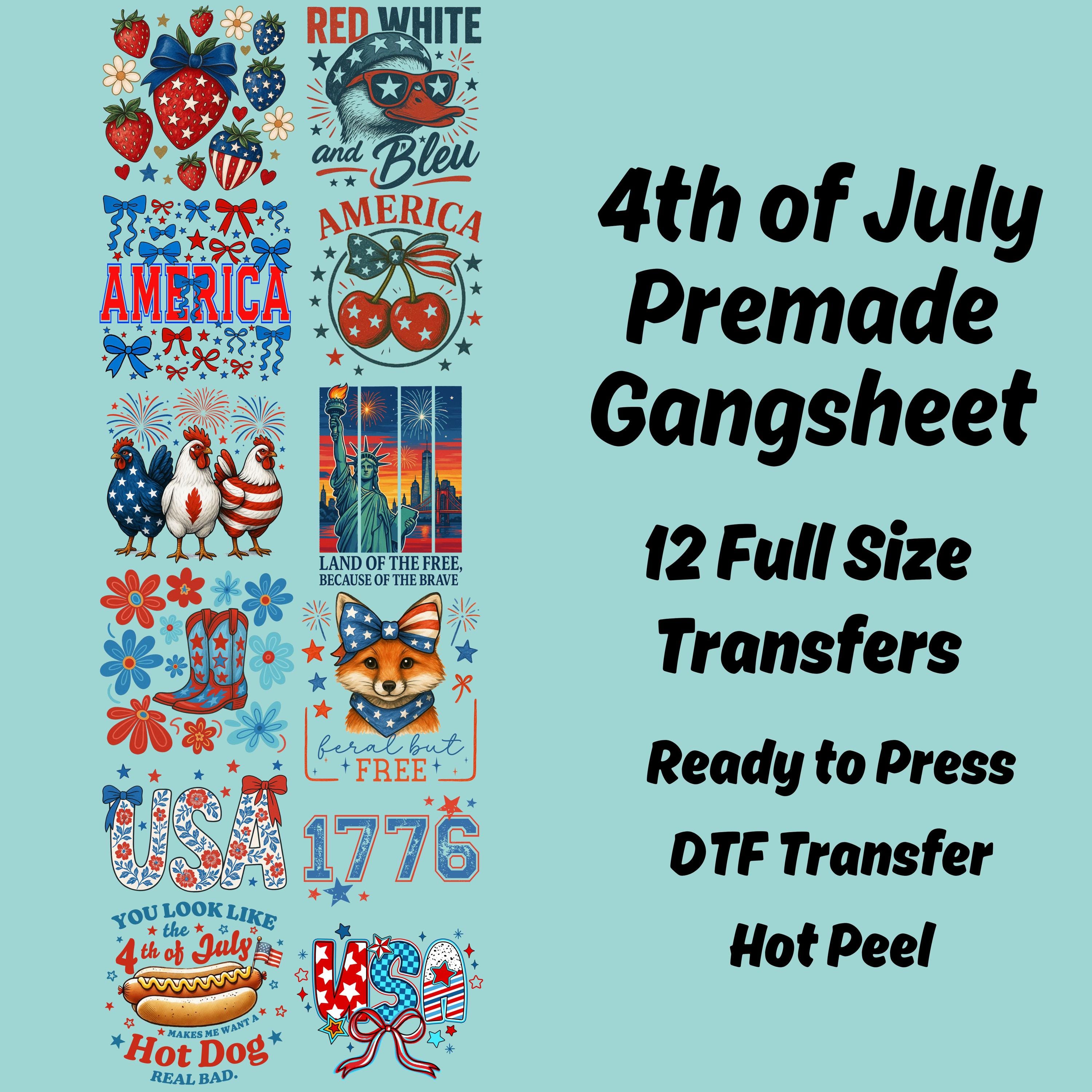 Patriotic Gang Sheet, 4th of July Transfer, America DTF Transfer Ready For Press, Patriotic DTF Transfers Heat Transfer, Patriotic DTF Print