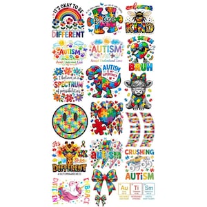 Youth Autism DTF Gang Sheet, Colorful Puzzle Transfers, Awareness Prints, Autism transfers, Autism heat transfer, Autism Transfers