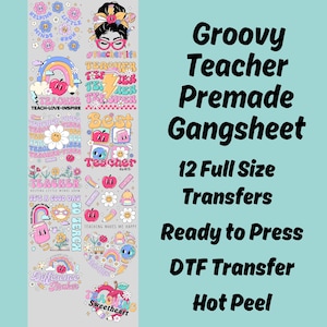 Groovy Teacher DTF Bundle, Teacher Transfer, Teacher Life, Teach Love Inspire, Teacher heat transfer, Teacher Appreciation Gift, Teacher DTF