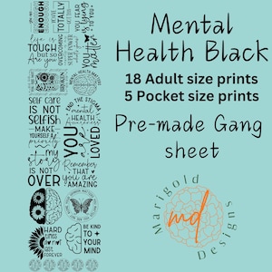 Mental Health Black Premade Gang Sheet,Mental Health gang sheet,DTF gang sheet,DTF Transfers, Mental Health transfers,Mental Health transfer