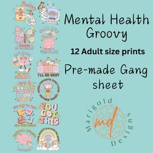 Mental Health Groovy Premade Gang Sheet, Mental Health gang sheet,DTF gang sheet,DTF Transfers, Mental Health transfers, Mental health DTF