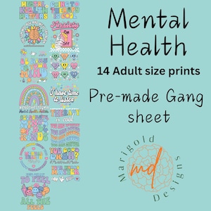 Mental Health Premade Gang Sheet, Mental Health gang sheet,DTF gang sheet,DTF Transfers, Mental Health transfers,Mental Health Heat transfer