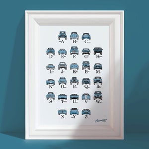 Car Alphabet Poster - Light Blue | abc nursery print | alphabet poster | kids decor | baby room decor | vroomies | printable wall art