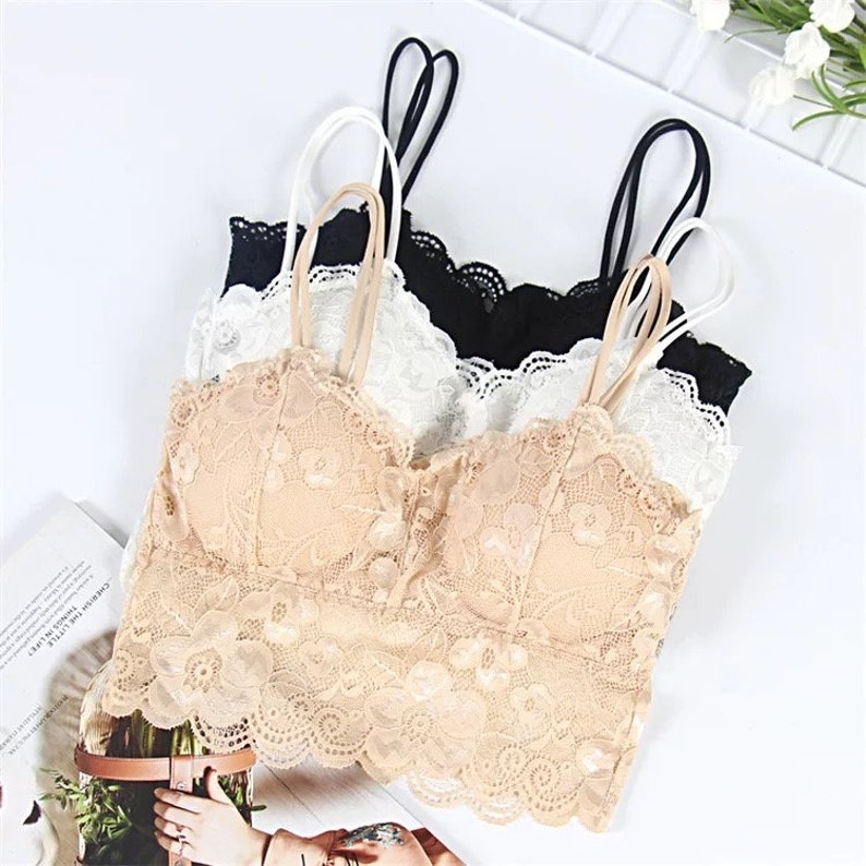 Lace bra half camisole Bralette for women padded wireless crop Etsy